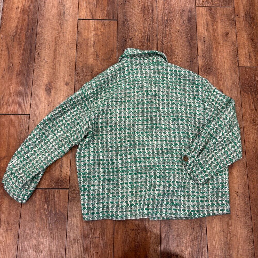 Anthropologie Maeve Plaid Tweed Relaxed Shacket Shirt Jacket Preppy Green LP - Picture 6 of 8